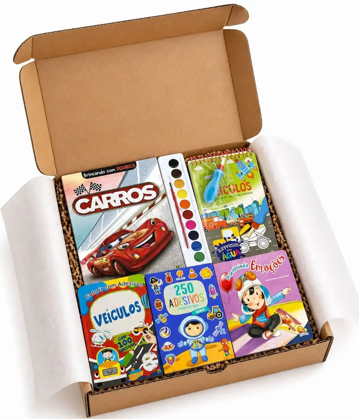 Kit Livros Infantil 3 Anos Carros Adesivos Aquarela