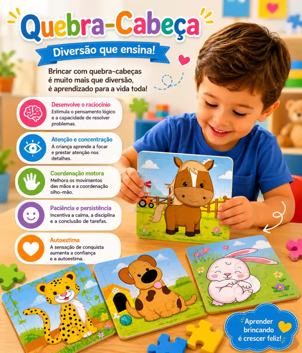 Kit 4 Quebra-cabeças Animais Infantil 4 Peças
