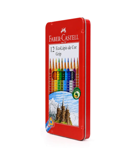 Lápis de cor triangular com Grip lata 12 cores Faber Castell