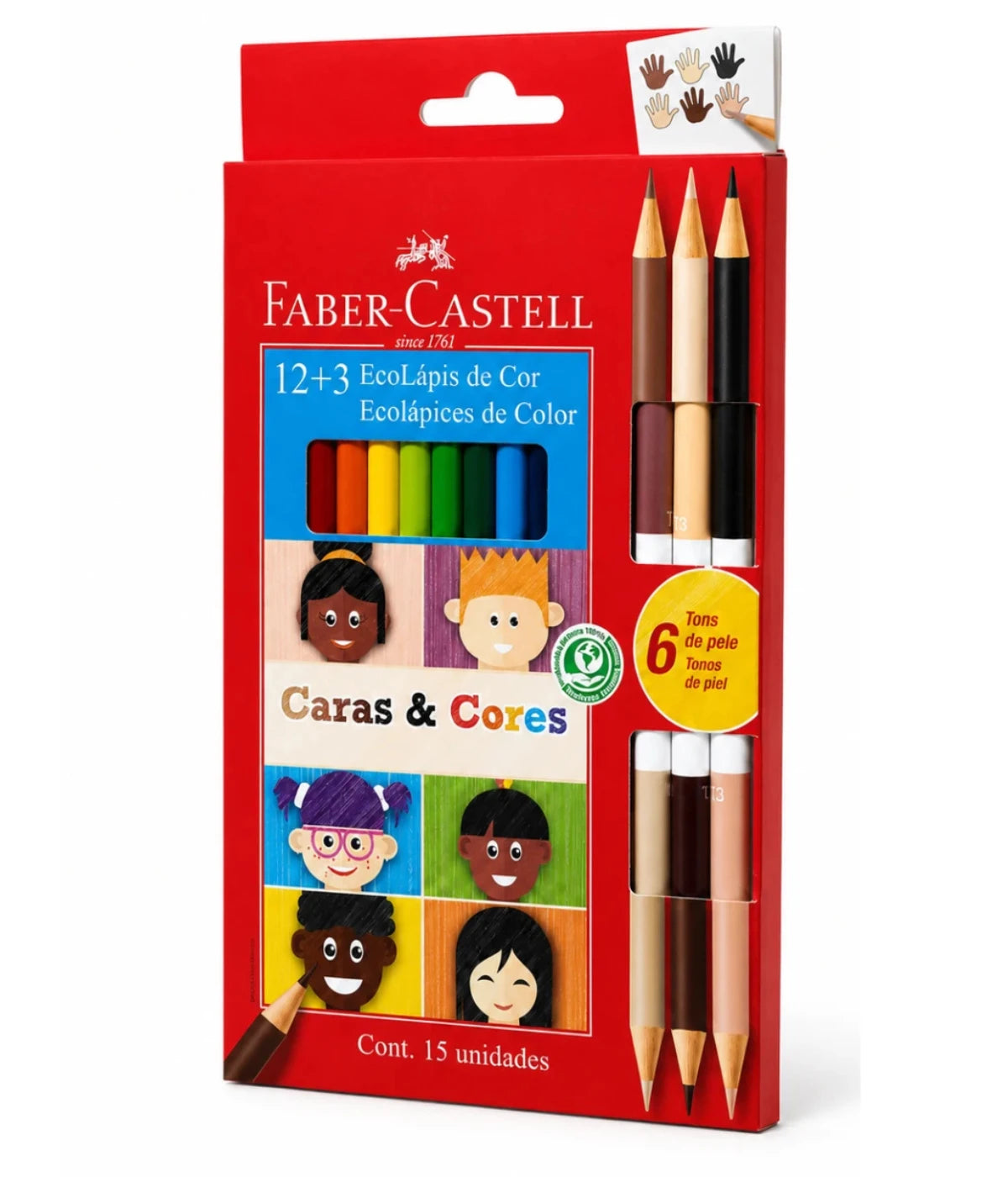 Lapis de cor caras e cores 12 cores FaberCastell