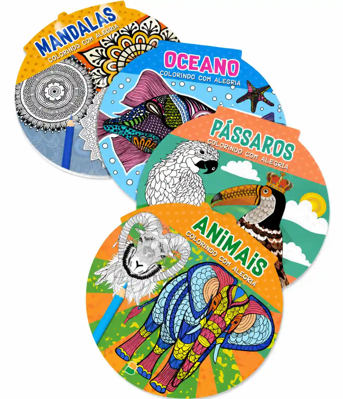 Kit Presente Livros Para Colorir Mandalas - 4 Temas Na Caixa