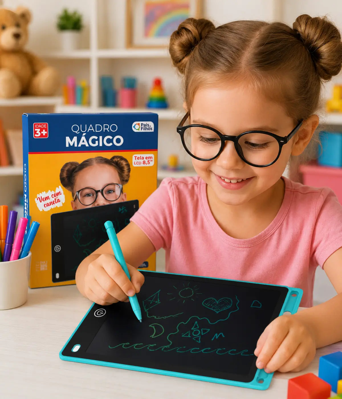 Brinquedo Lousa Mágica Infantil LCD 8,5'' Preta Pais Filhos