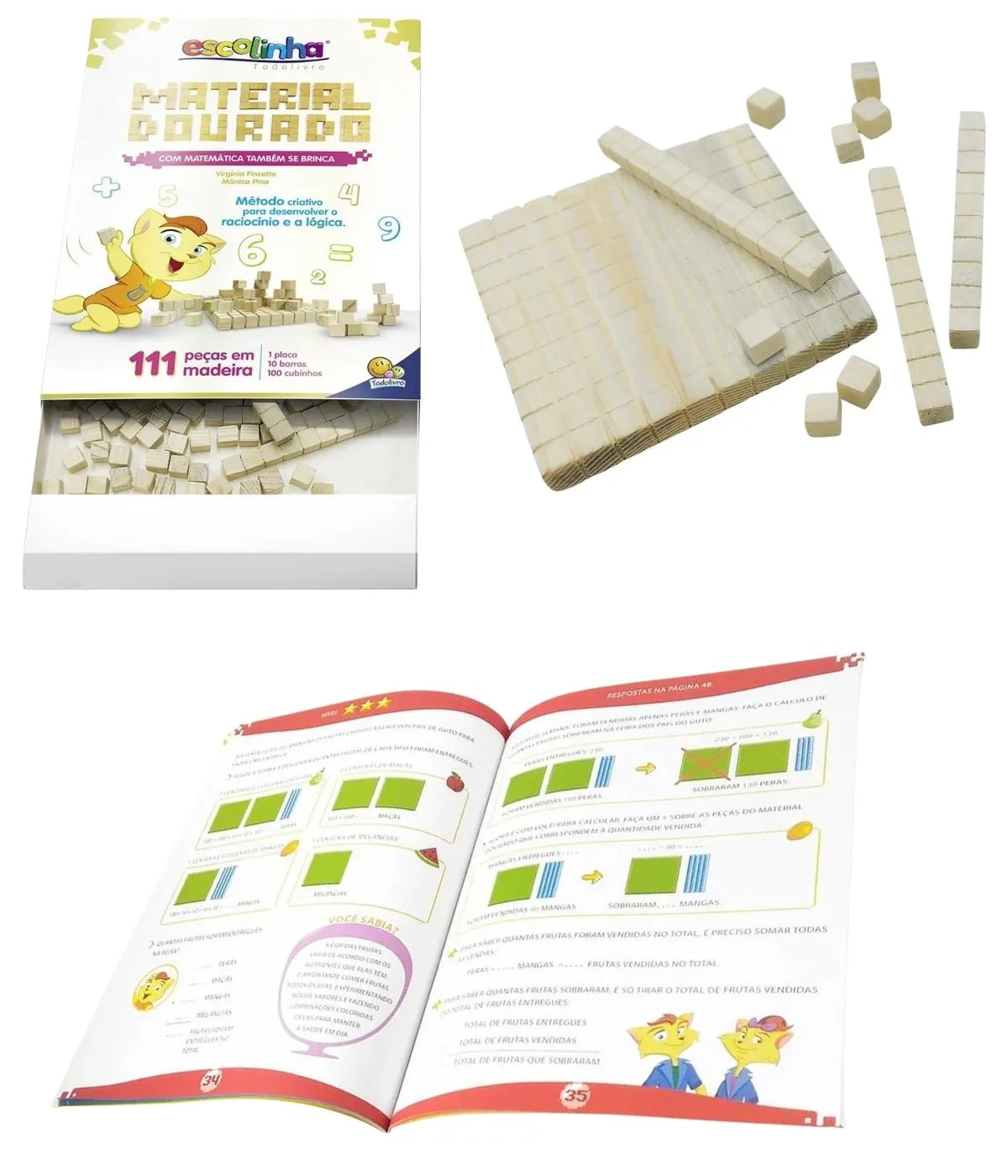 Kit Matemática Material Dourado Tangram Blocos Lógicos