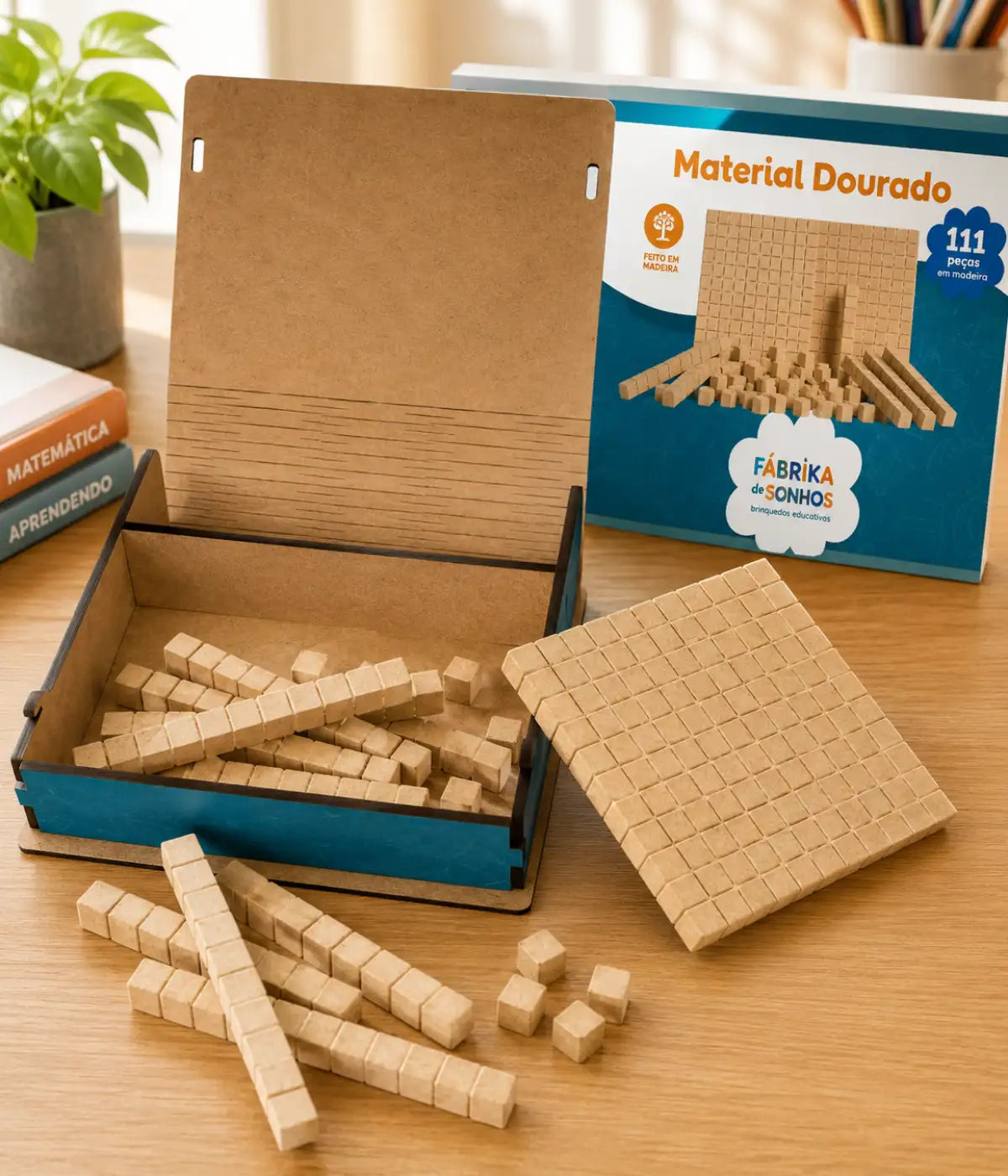 Material Dourado Madeira 111 Peças Com Estojo