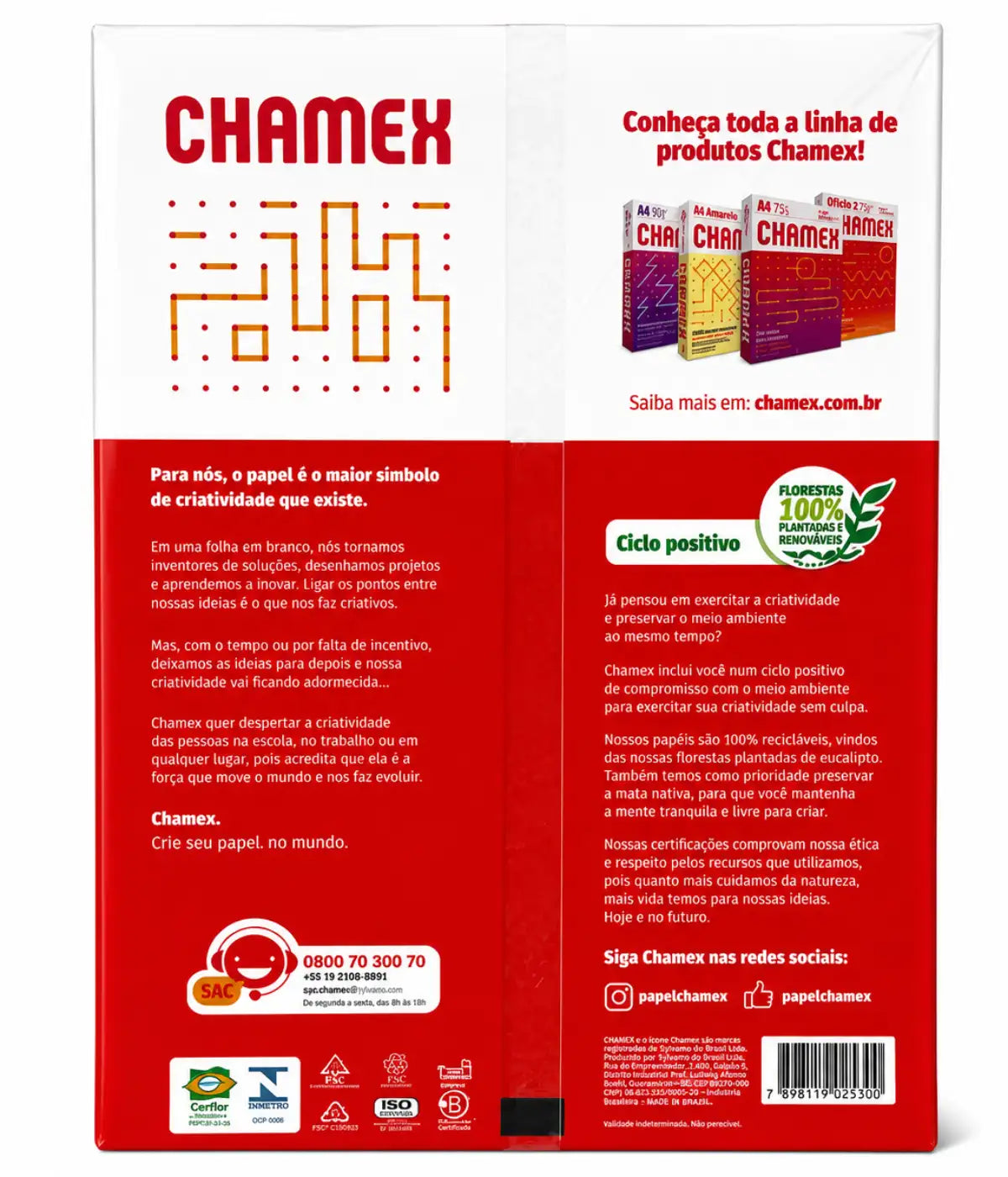 Chamex Notes Bloco 300 Folhas 80x115mm 75g Papel Branco