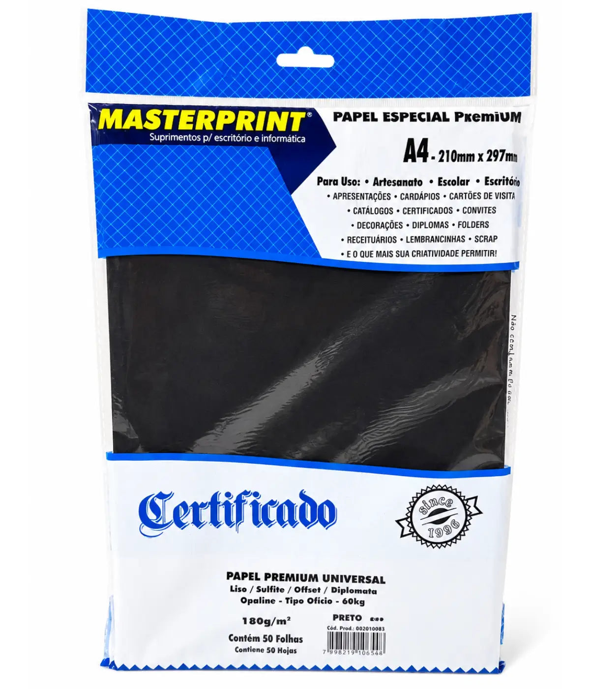 Papel Offset Preto A4 180g 50 Folhas Masterprint Premium