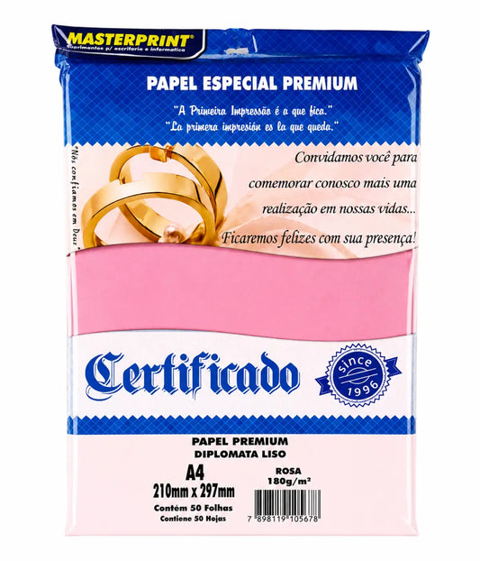 Papel Offset Rosa A4 180g 50 Folhas Masterprint Premium