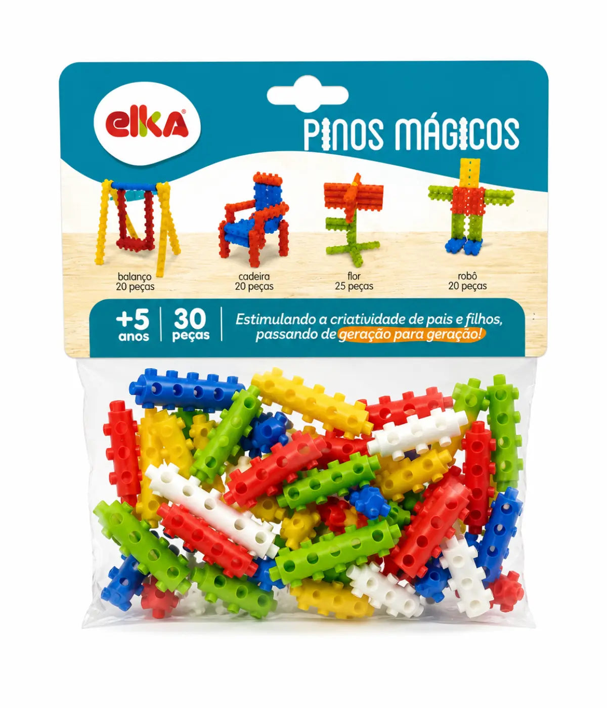 Pinos Mágicos Elka 30 Peças Brinquedo Educativo +5 Anos