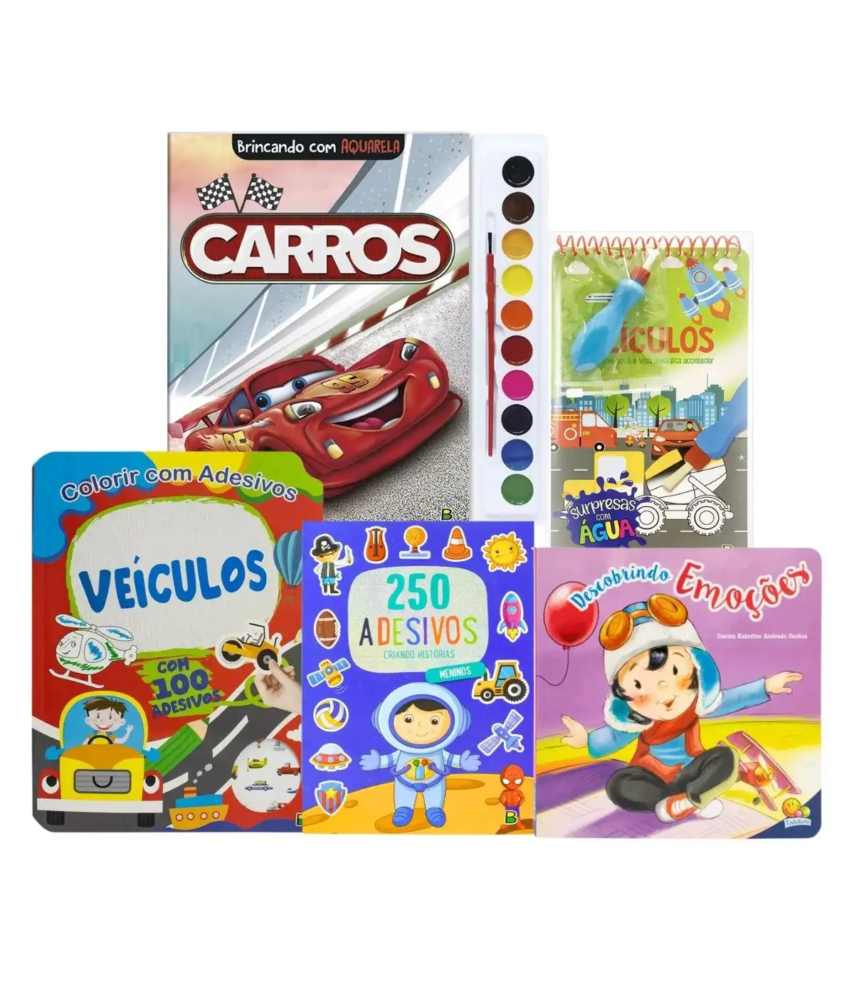 Kit Livros Infantil 3 Anos Carros Adesivos Aquarela
