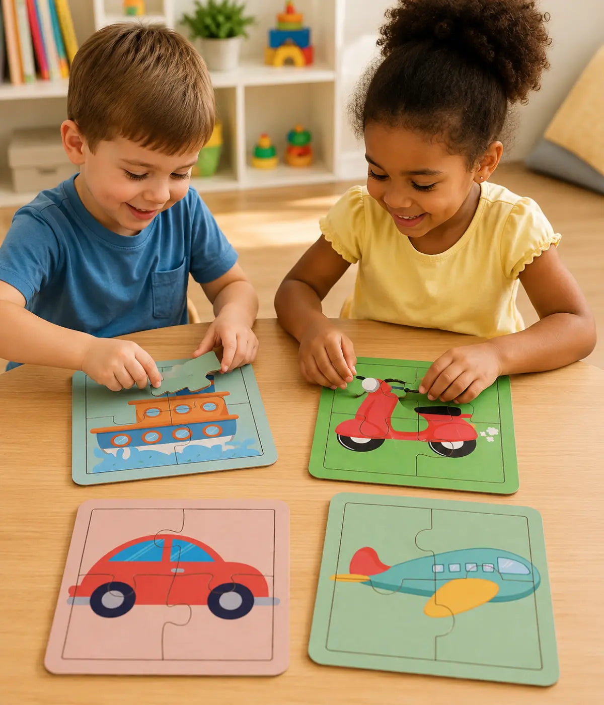 Kit 4 Quebra-cabeças Transporte Infantil 4 Peças