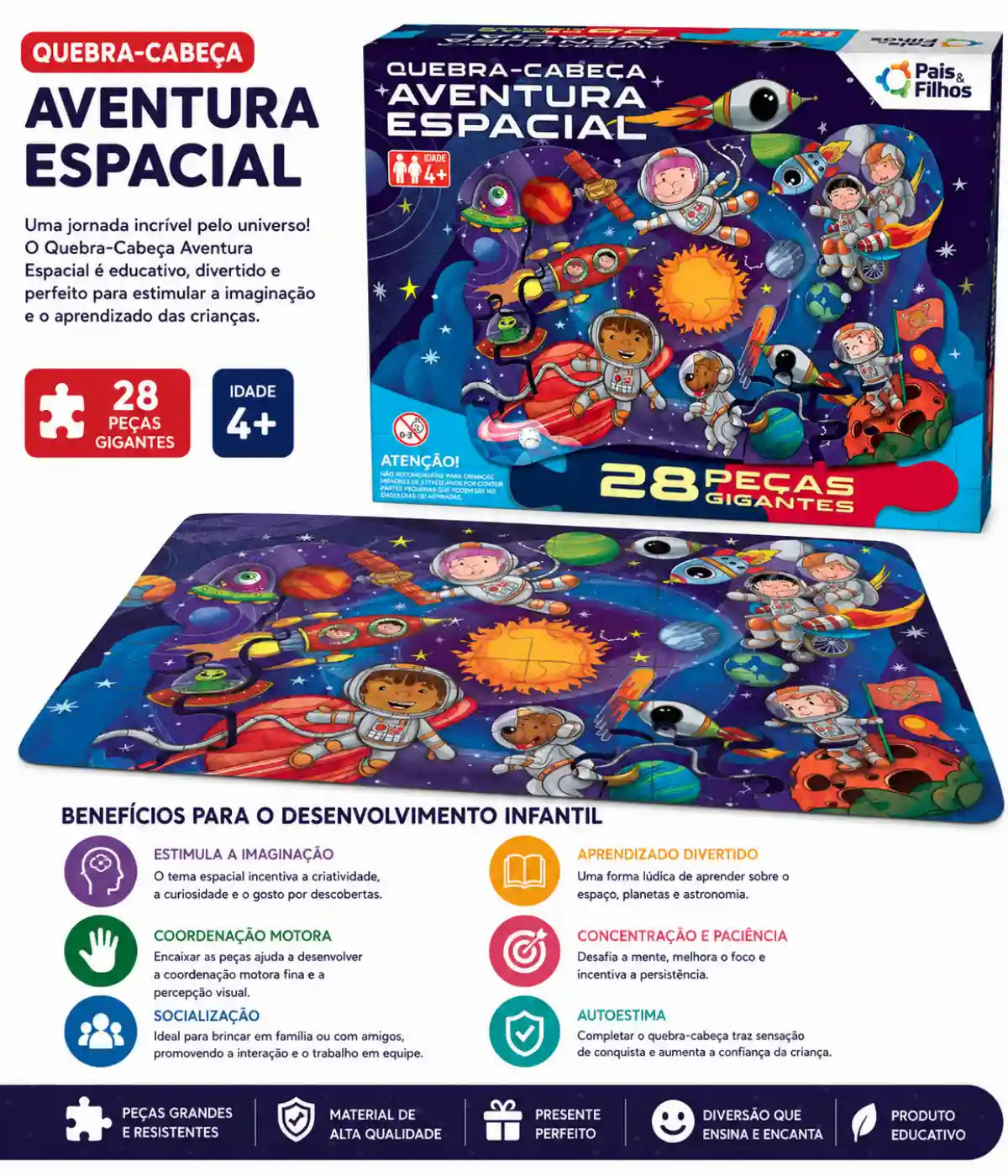 Jogo quebra cabeça espaço Aventura Espacial gigante 28 peças