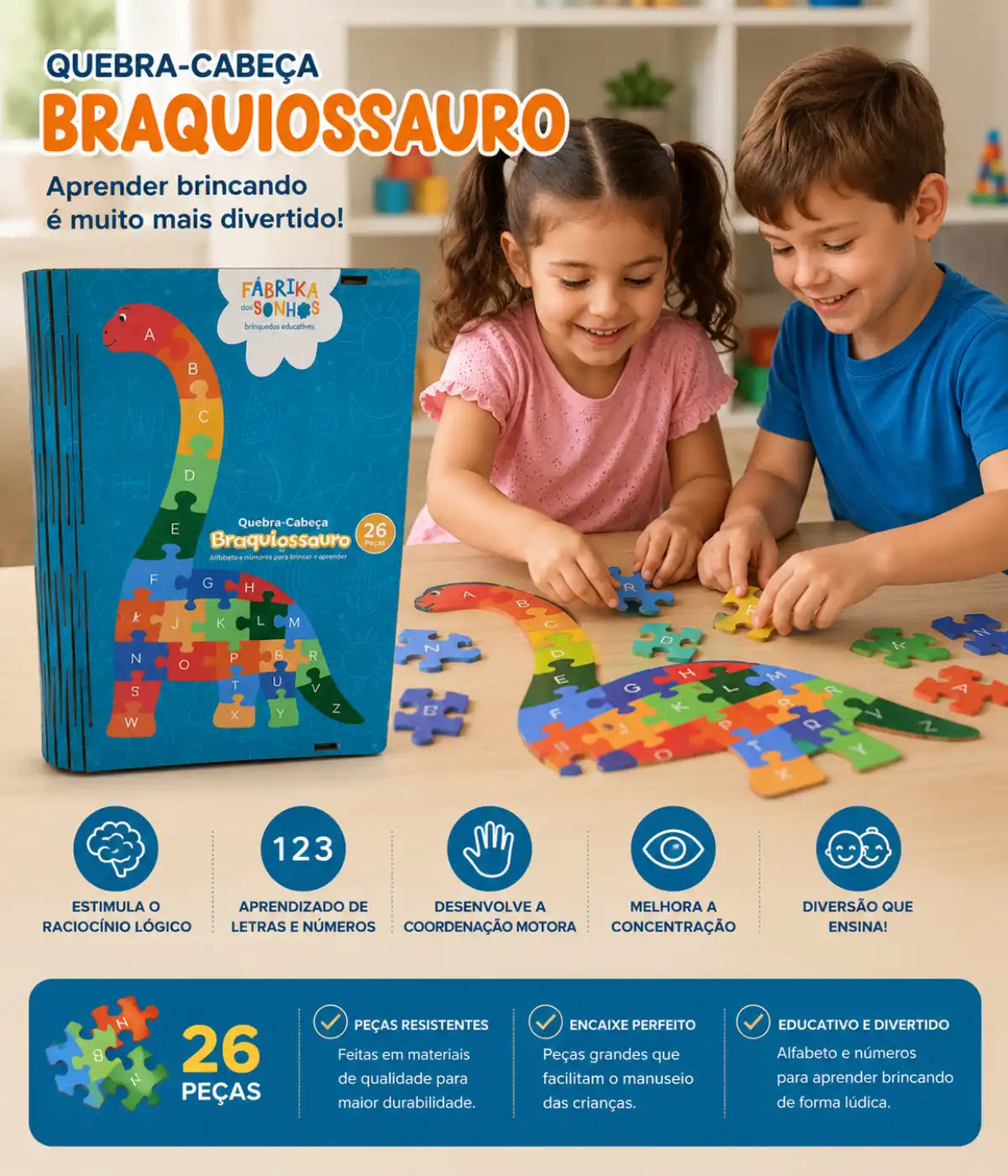 Quebra-cabeça Braquiossauro Madeira 26 Peças
