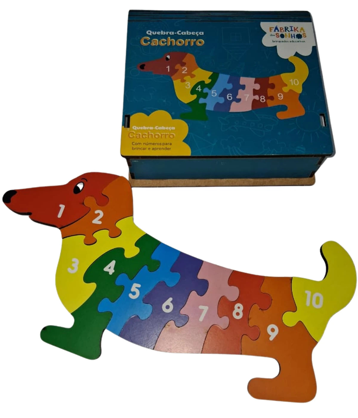 Quebra-cabeça Cachorro Números MDF 9 Peças