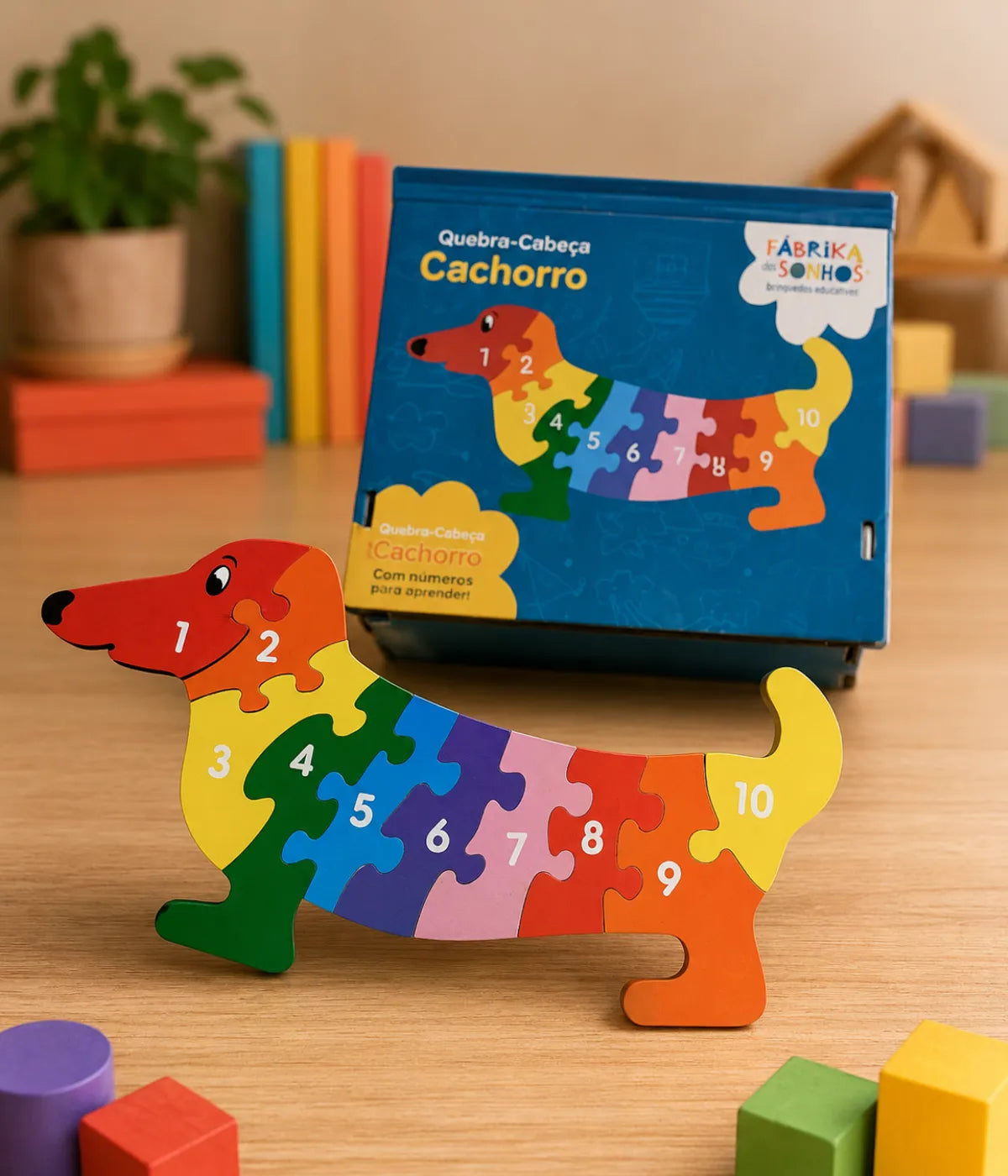Quebra-cabeça Cachorro Números MDF 9 Peças