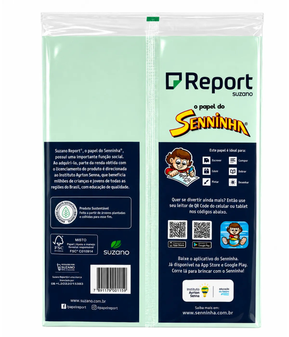 Papel Sulfite A4 Report Senninha Verde 75g 100 Folhas Suzano